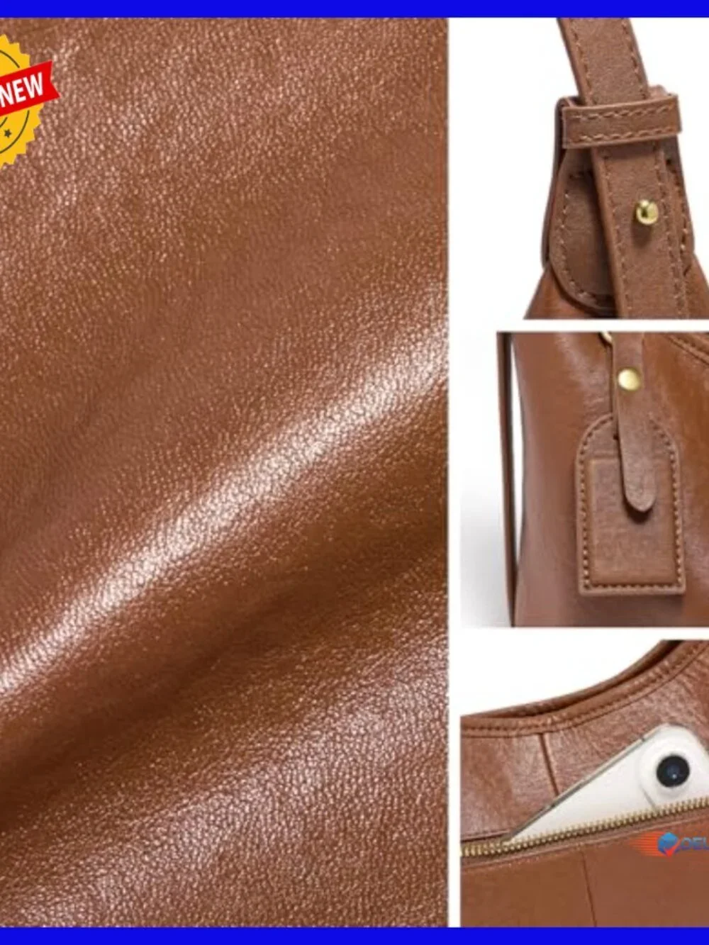 Genuine Leather Hobo Handbag Slouchy Crossbody Shoulder Bag Adjustable Strap